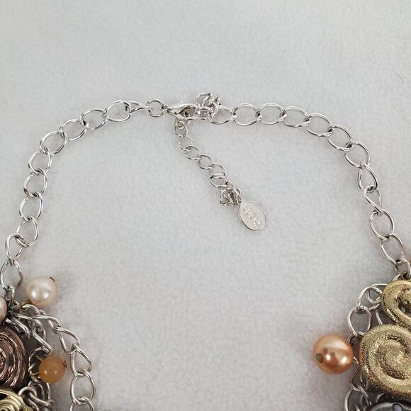 Lucia Multi-strand Metal, Pearl, Rhinestone Chunky Choker Necklace - Picture 6 of 7